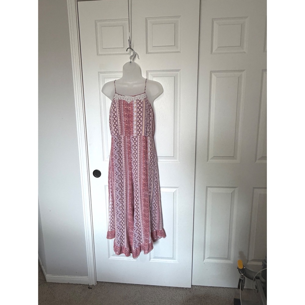 Art Class Girls Pink Boho Geometric Lace Trim Ruffle Hem Jumpsuit XL 14/16